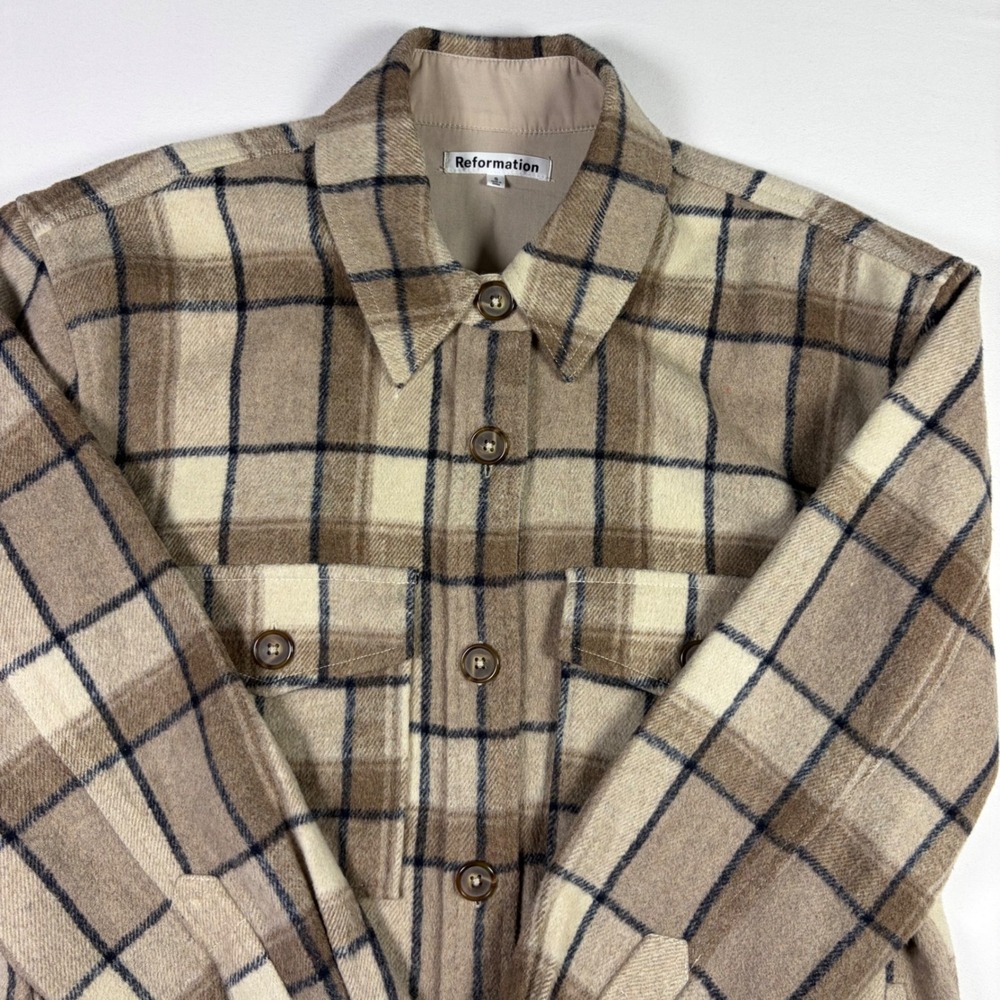 Reformation Plaid Wool Blend Shacket Flannel Gorpcore Woodsy Cabin Jacket Mens S